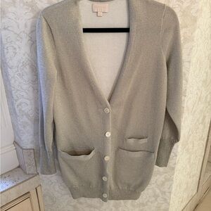 J. Crew Silver Shimmer V-Neck Button Cardigan